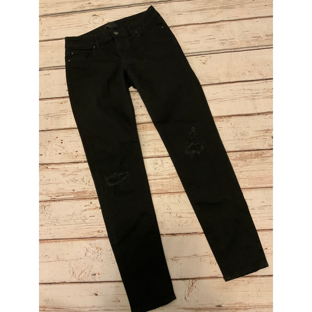 White‎ House Black Market Skinny Leg Distressed Black Jeans Womens 4R Mid Rise
